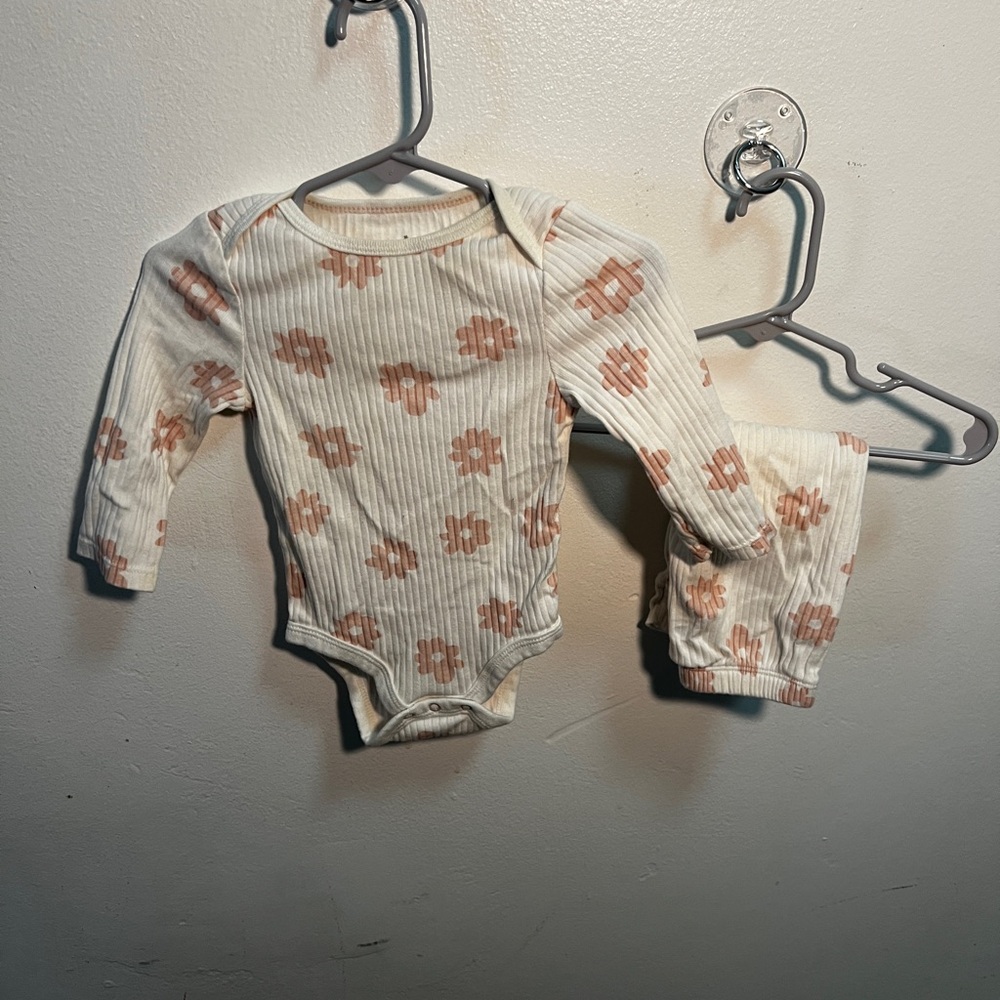 Cloud Island Cream and Pink Floral Bodysuit set